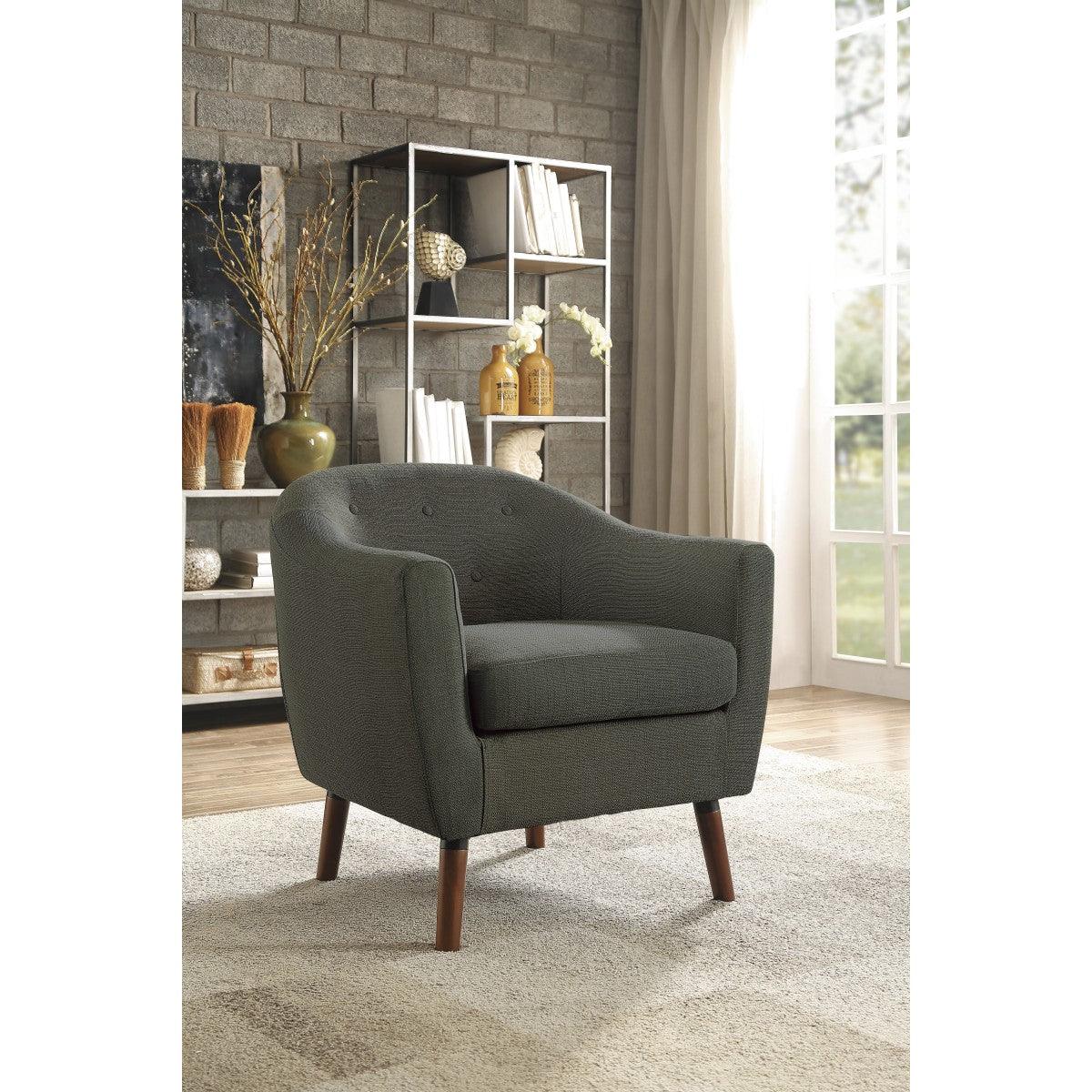 Lucille Gray angled view gray fabric tufted accent chair