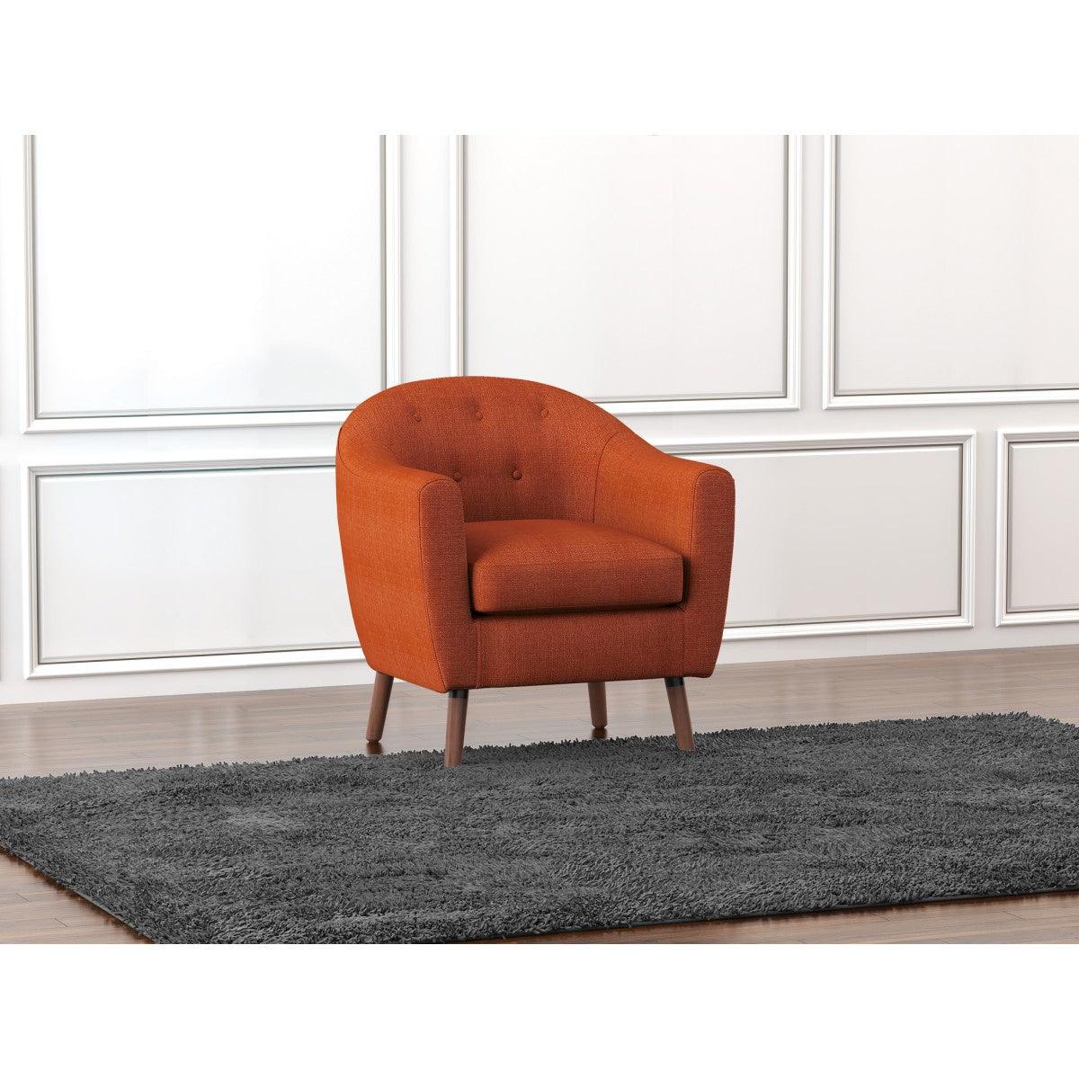 3D angled view of Lucille Orange Fabric Tufted Accent Chair