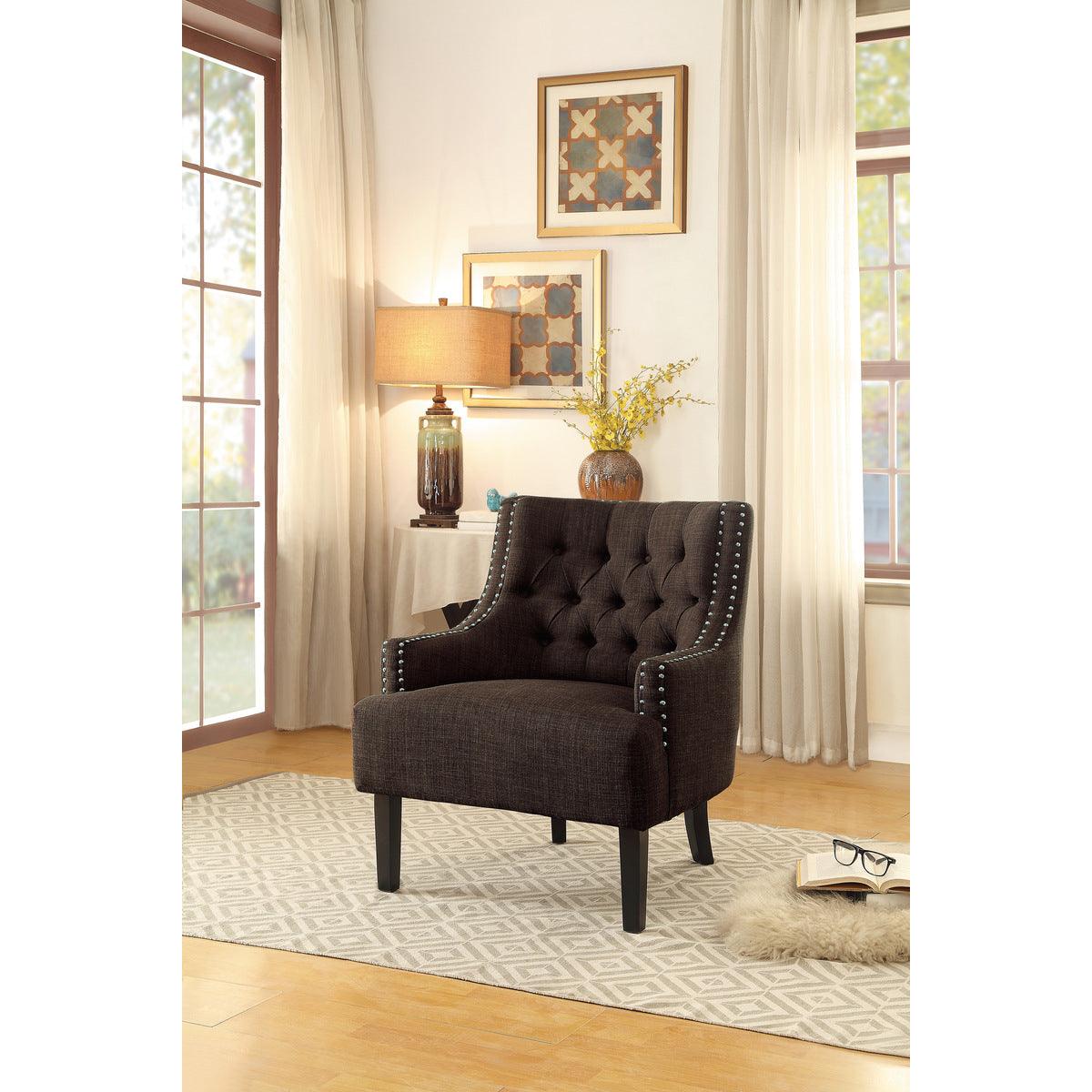 Charisma Chocolate tufted fabric accent chair full view