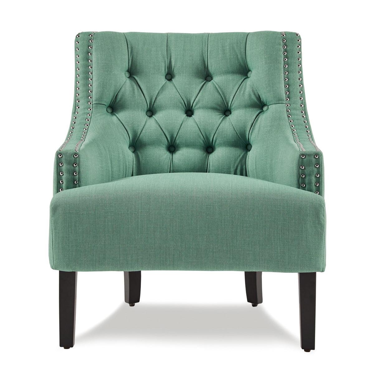 Charisma teal fabric tufted accent chair front view