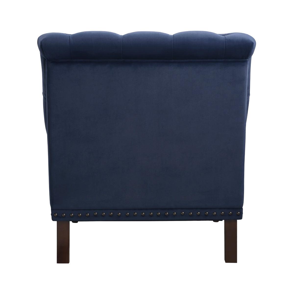 Holland Park dark blue velvet tufted accent chair back view