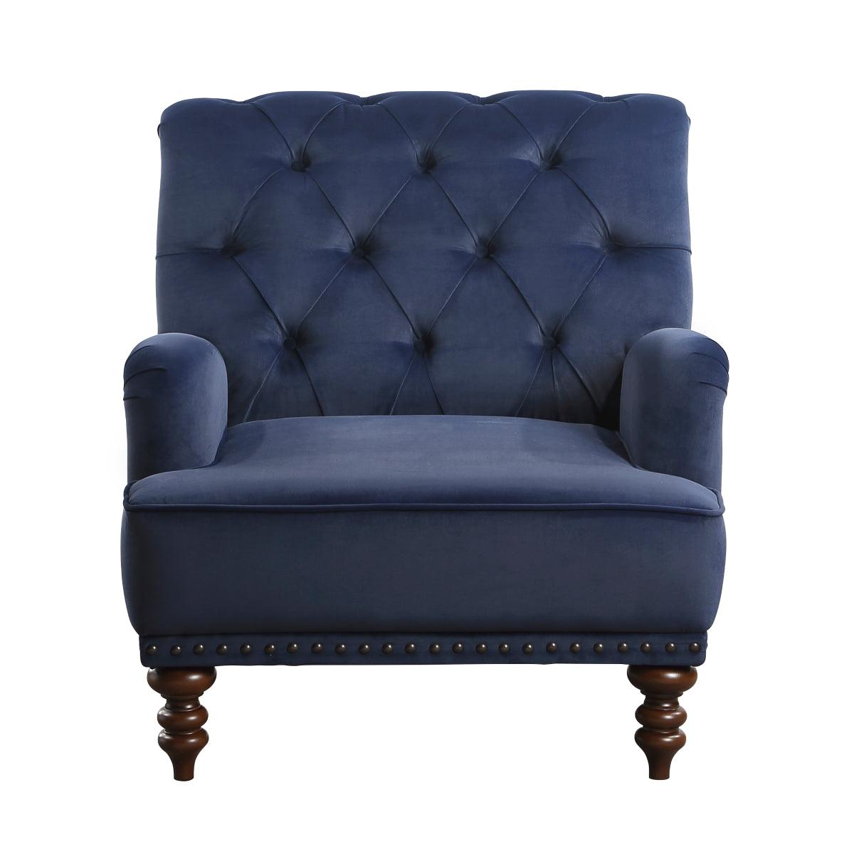 Holland Park dark blue velvet tufted accent chair front angle