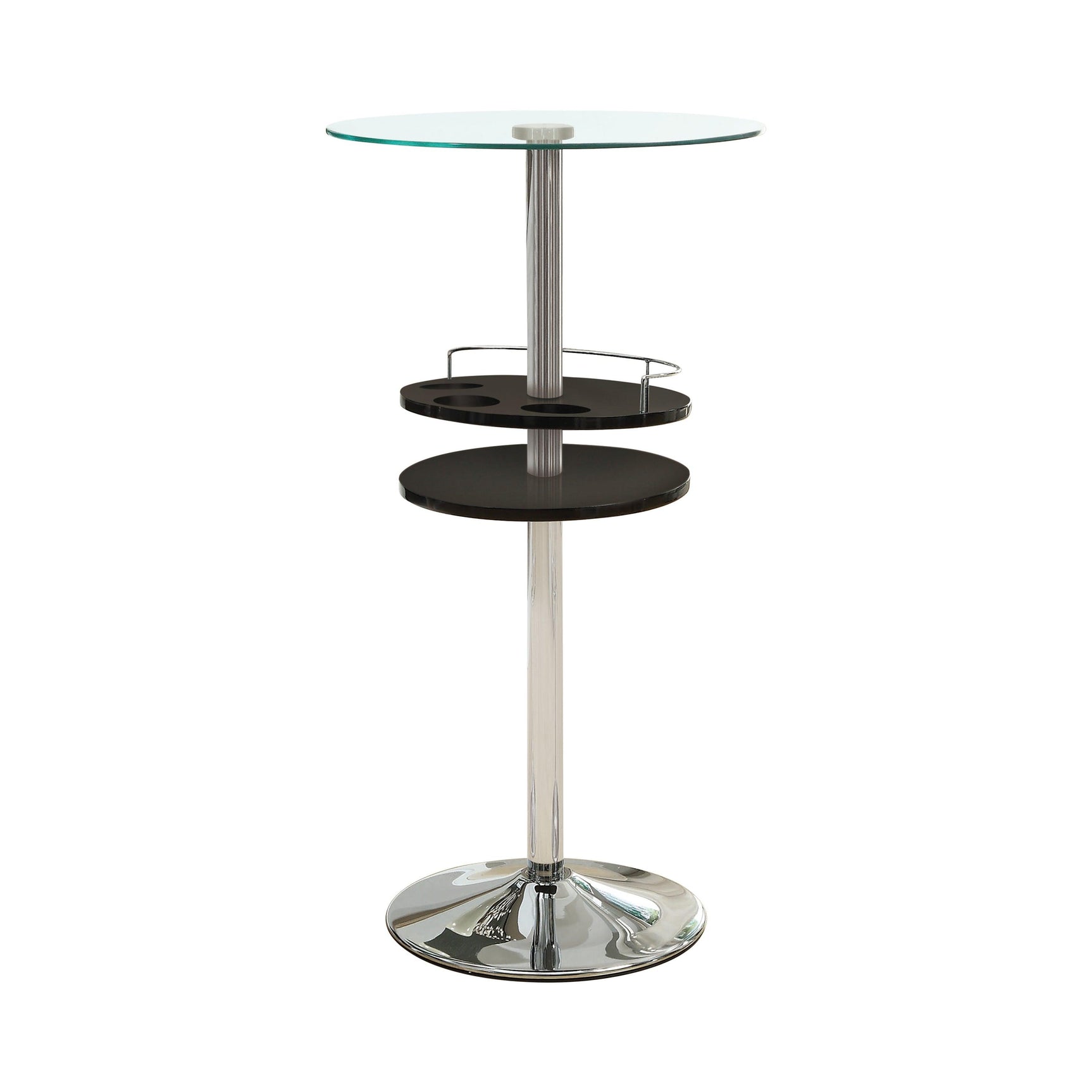 Gianella Glass Top Bar Table With Wine Storage Black And Chrome - Ella Furniture
