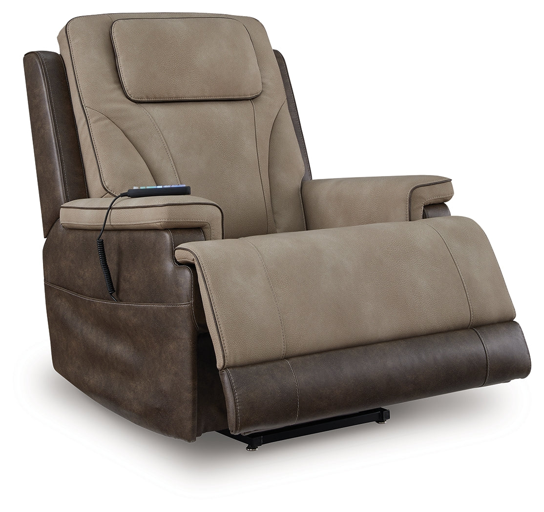 4Z-Peaceful Pause Sand Microfiber Power Lift Recliner reclining position