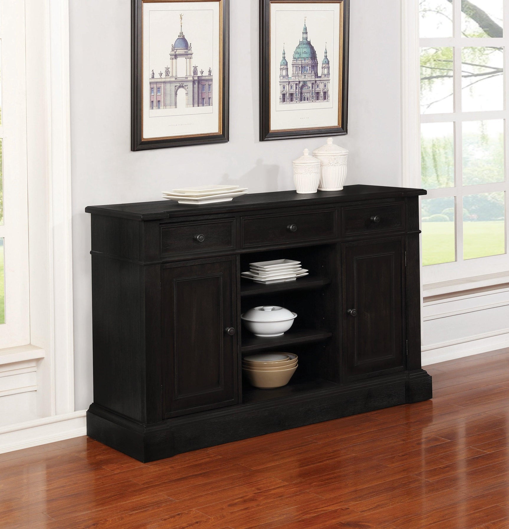 Dining table set in formal room setting