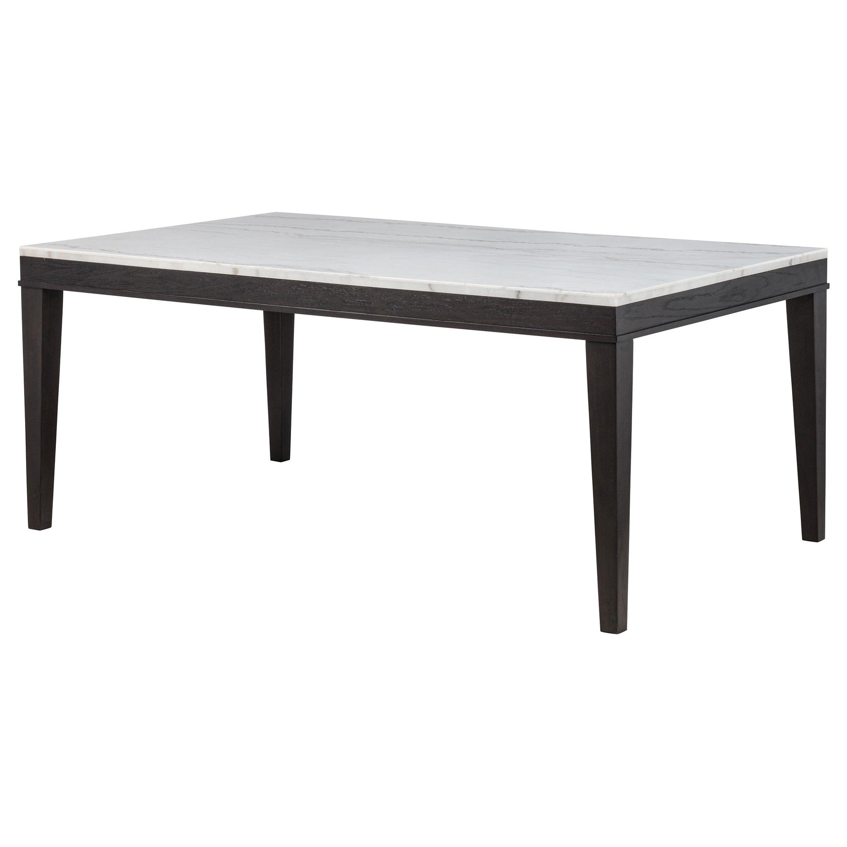 Top view of rectangular white marble dining table surface