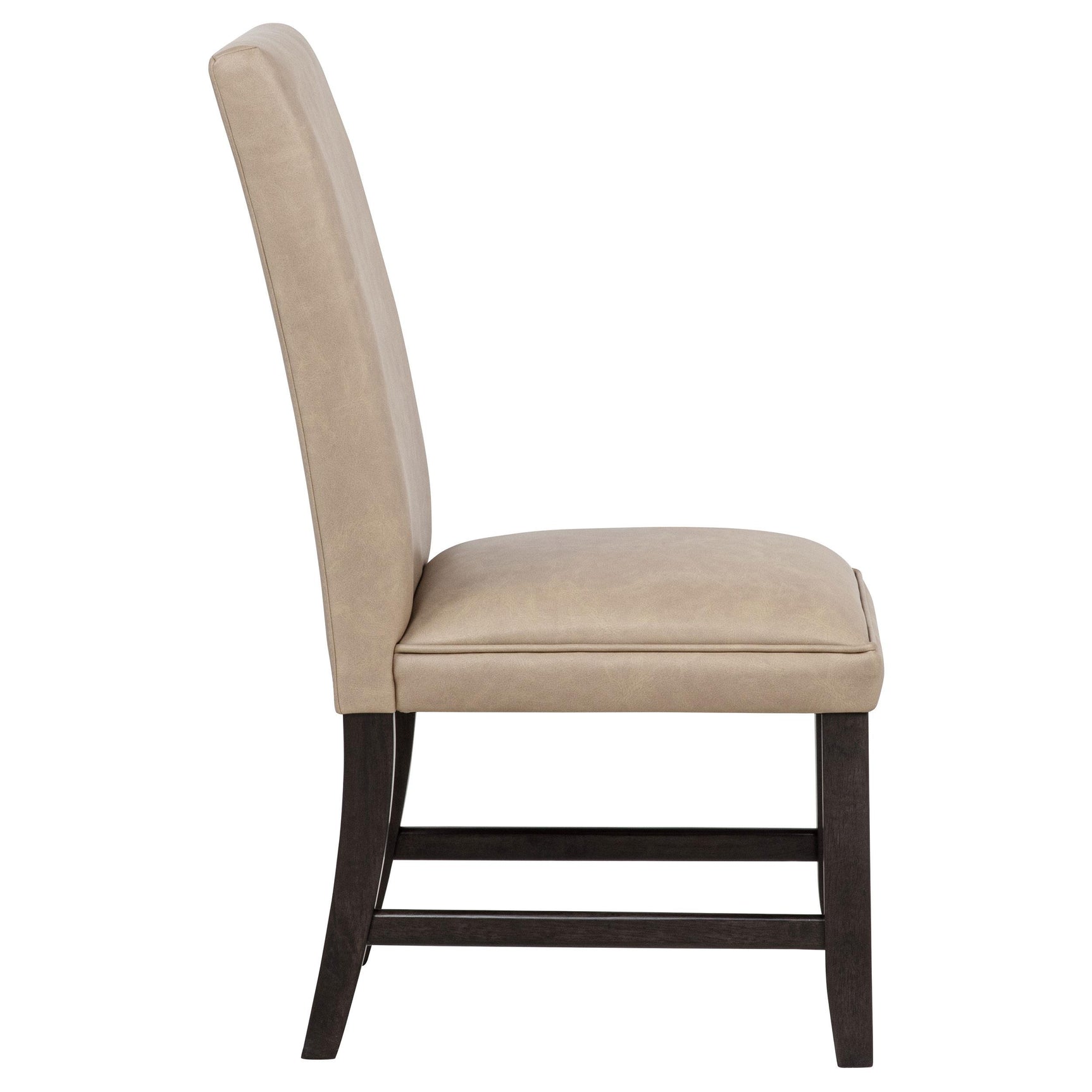 Averill tan faux leather upholstered dining side chair front angle view