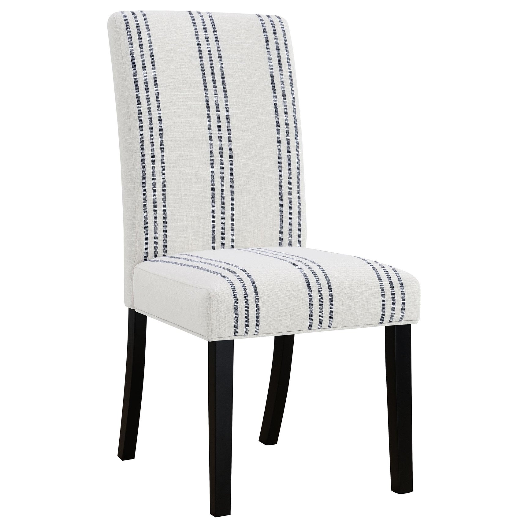 Back view of Herran beige upholstered dining side chair showing black frame