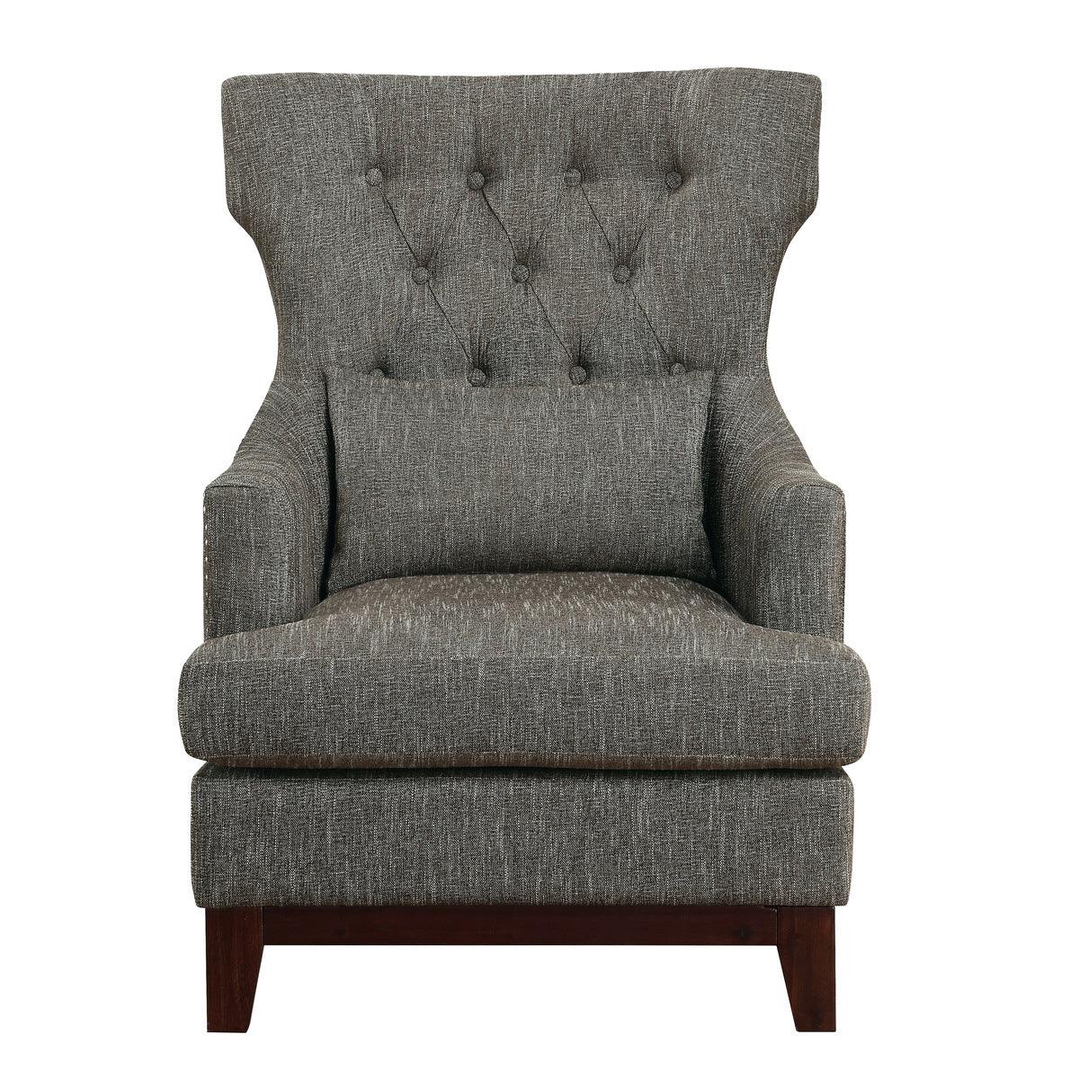 Adriano brown-gray tufted fabric upholstered accent chair front view