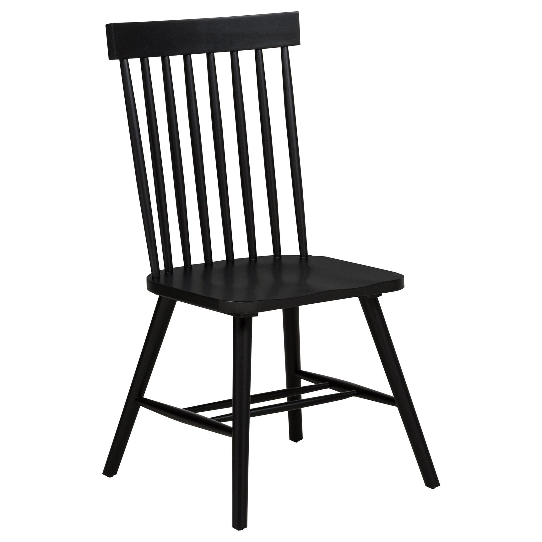 Black spindle back dining side chair showing wood grain detail