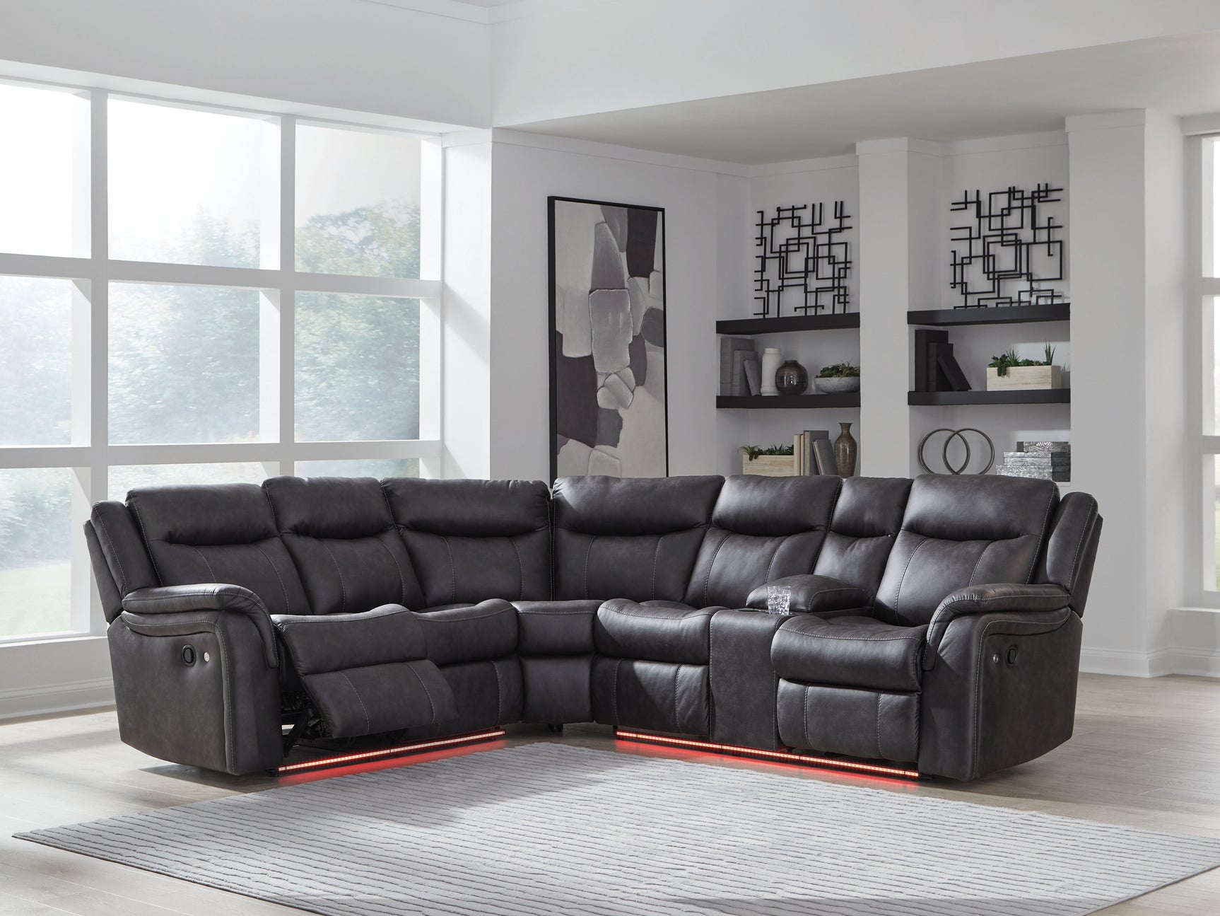 LED lighting on sectional in red