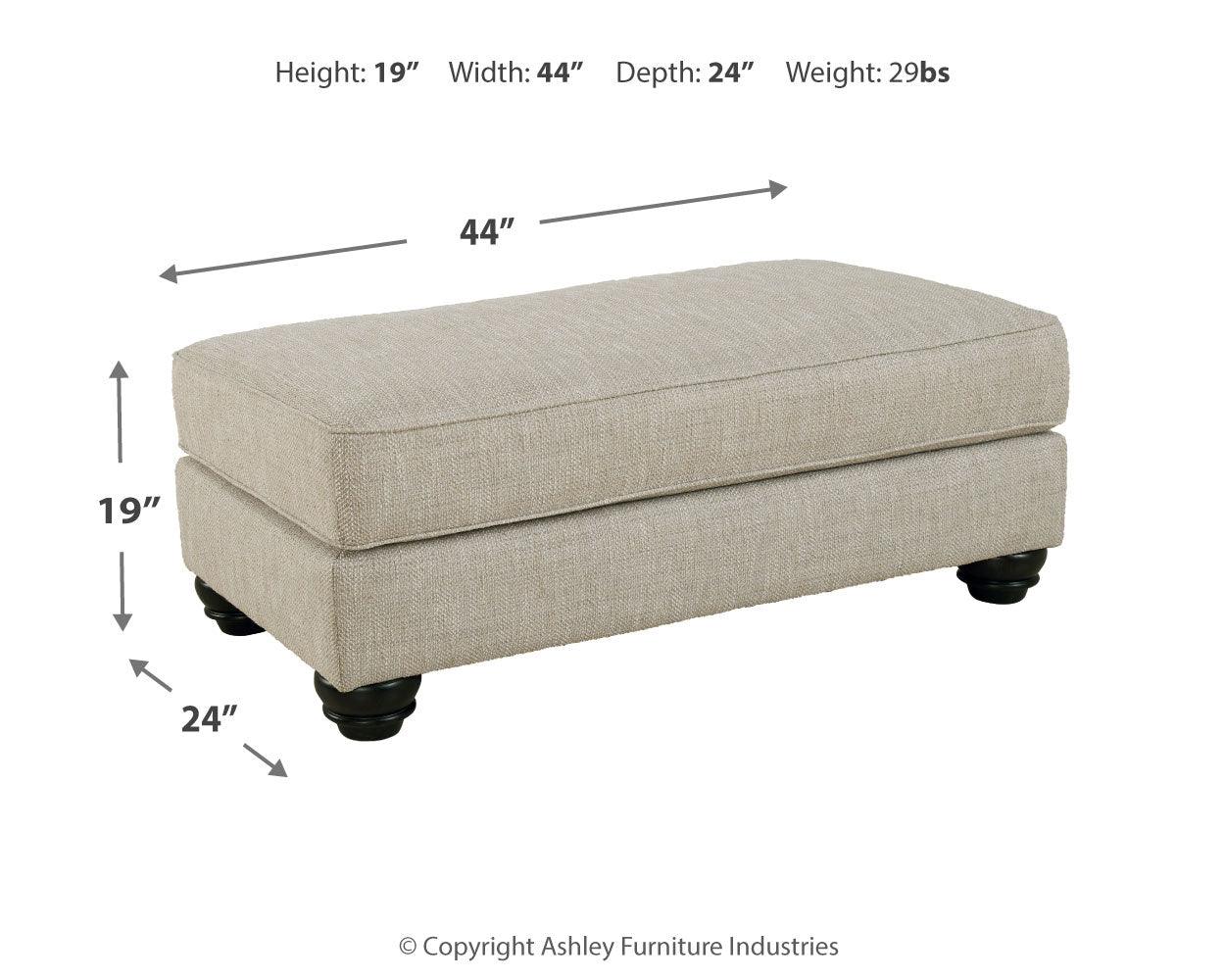 Asanti Fog Chenille Ottoman dimension drawing with measurements