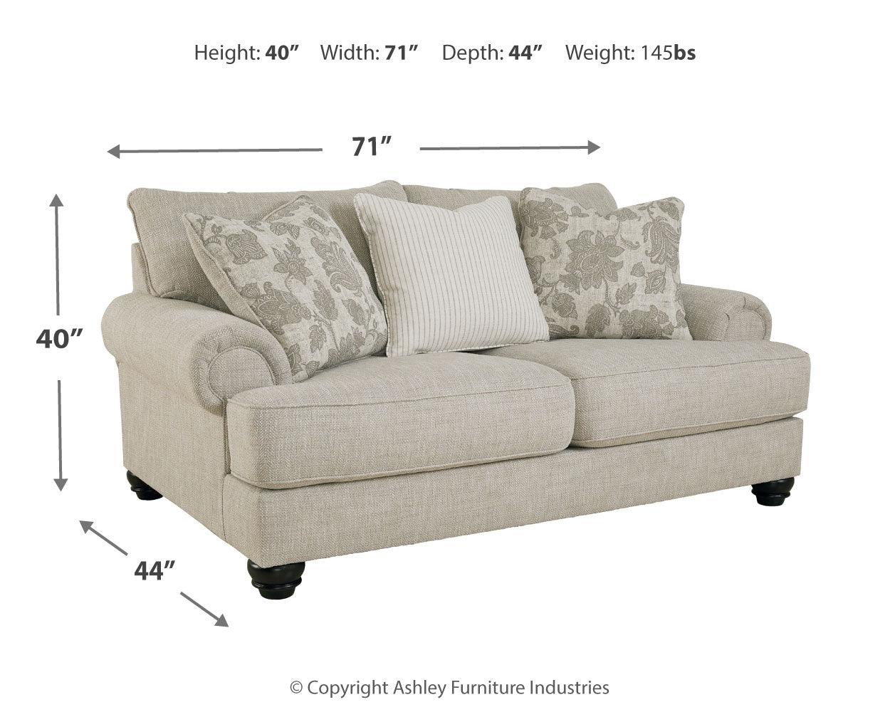 Asanti Fog Chenille Loveseat with exposed feet detail