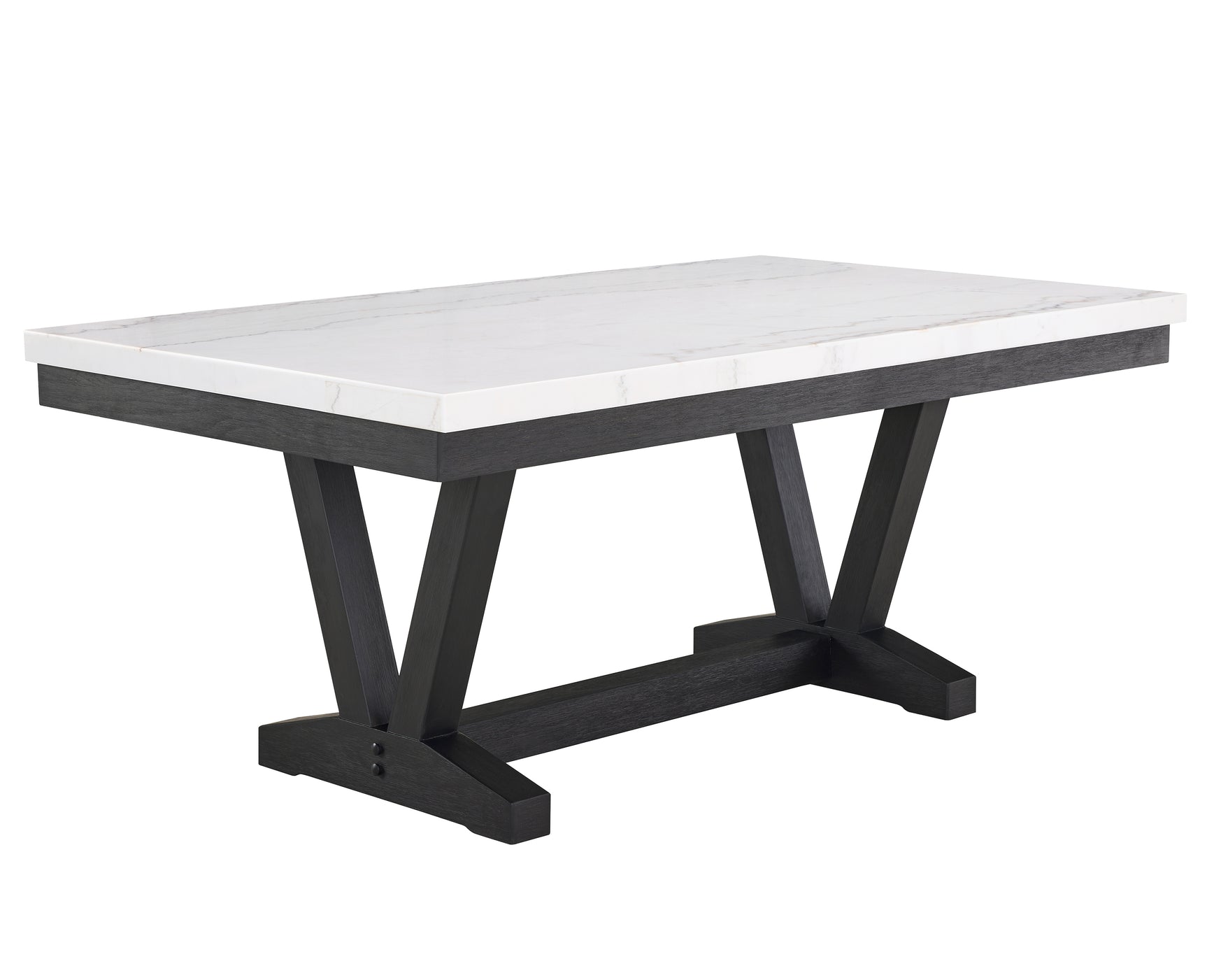 Room view of Varley light gray white rectangular dining set