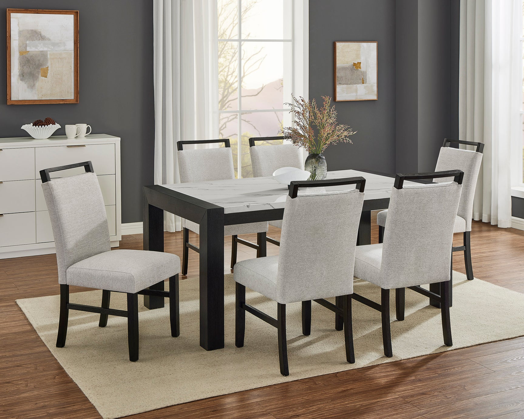 Jules Dining Set detail view of faux marble tabletop