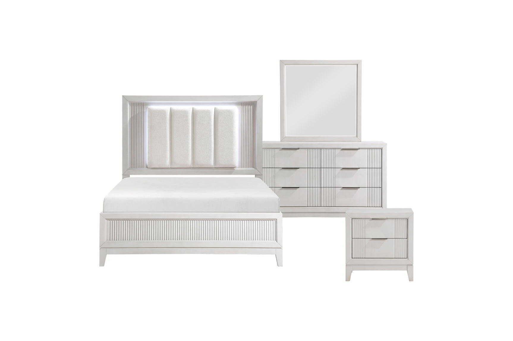 Florence Antique White Upholstered LED Panel Bed main view