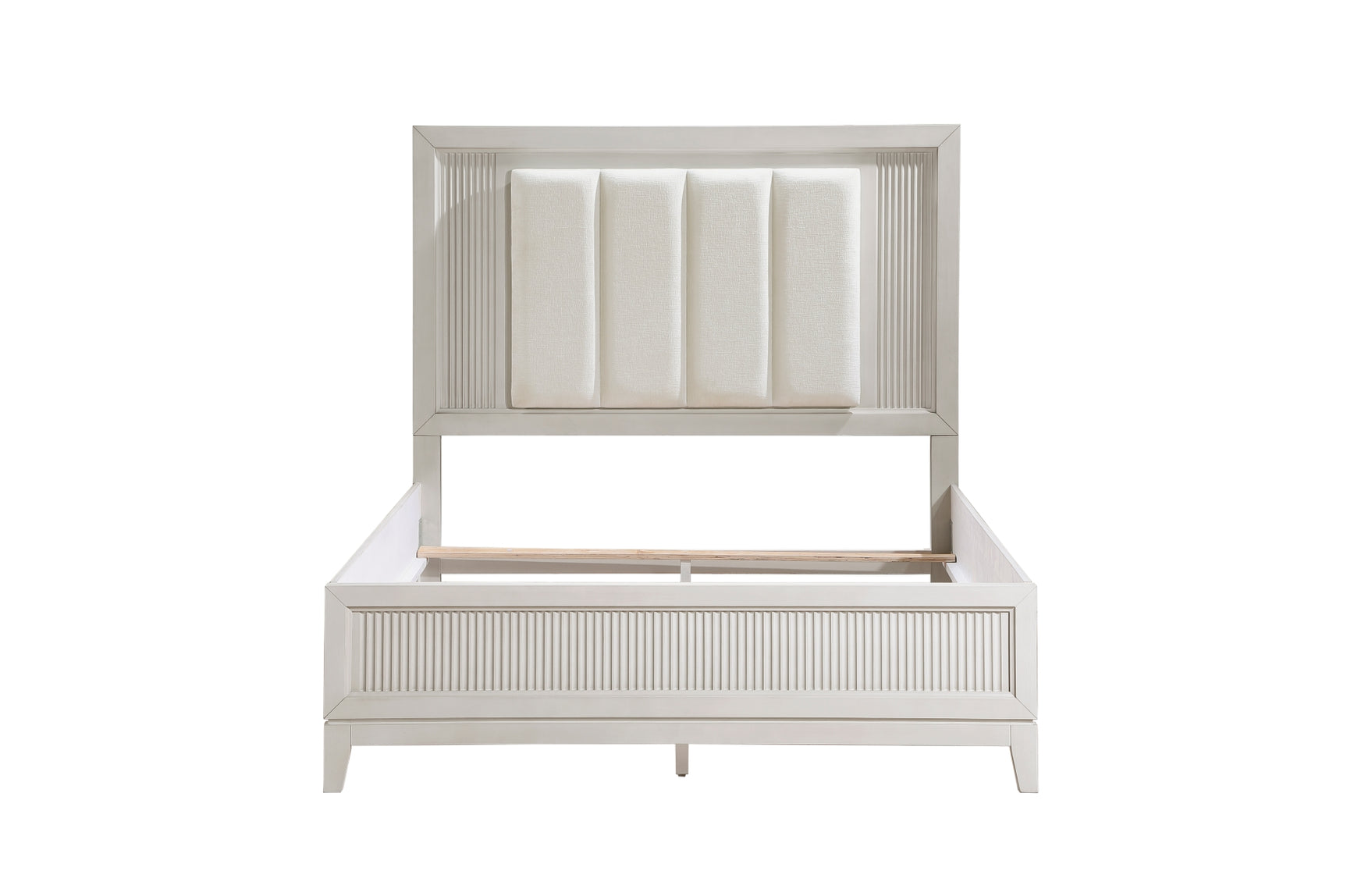 Florence Antique White Upholstered LED Panel Bedroom Set bed in bedroom view