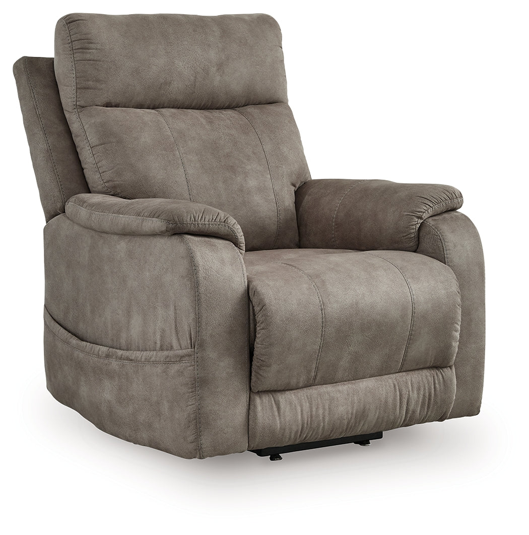 Crestmeade Fossil Faux Leather Power Lift Recliner front angle view
