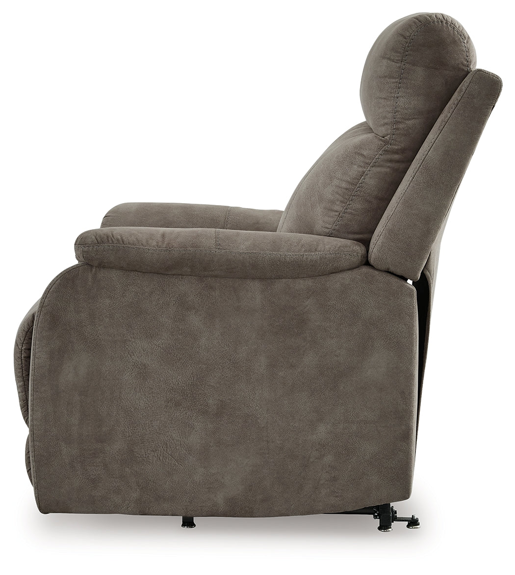 Side profile of Crestmeade Fossil Faux Leather Power Lift Recliner