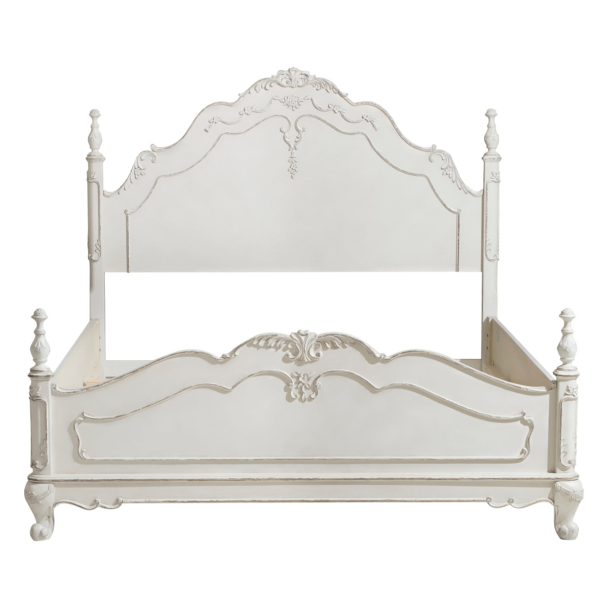 Close-up of Cinderella Queen Bed carved finial and floral motif