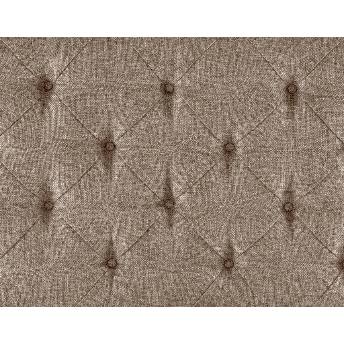 Texture close-up of brown polyester fabric upholstery on headboard