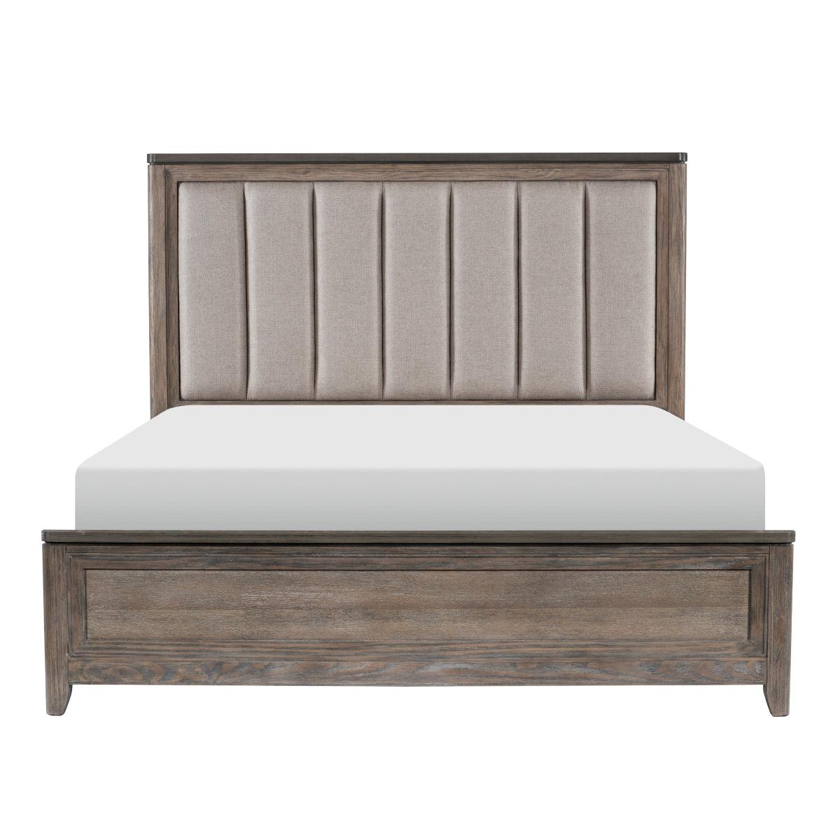 Newell Light Brown Oak Fabric Upholstered King Bed front view