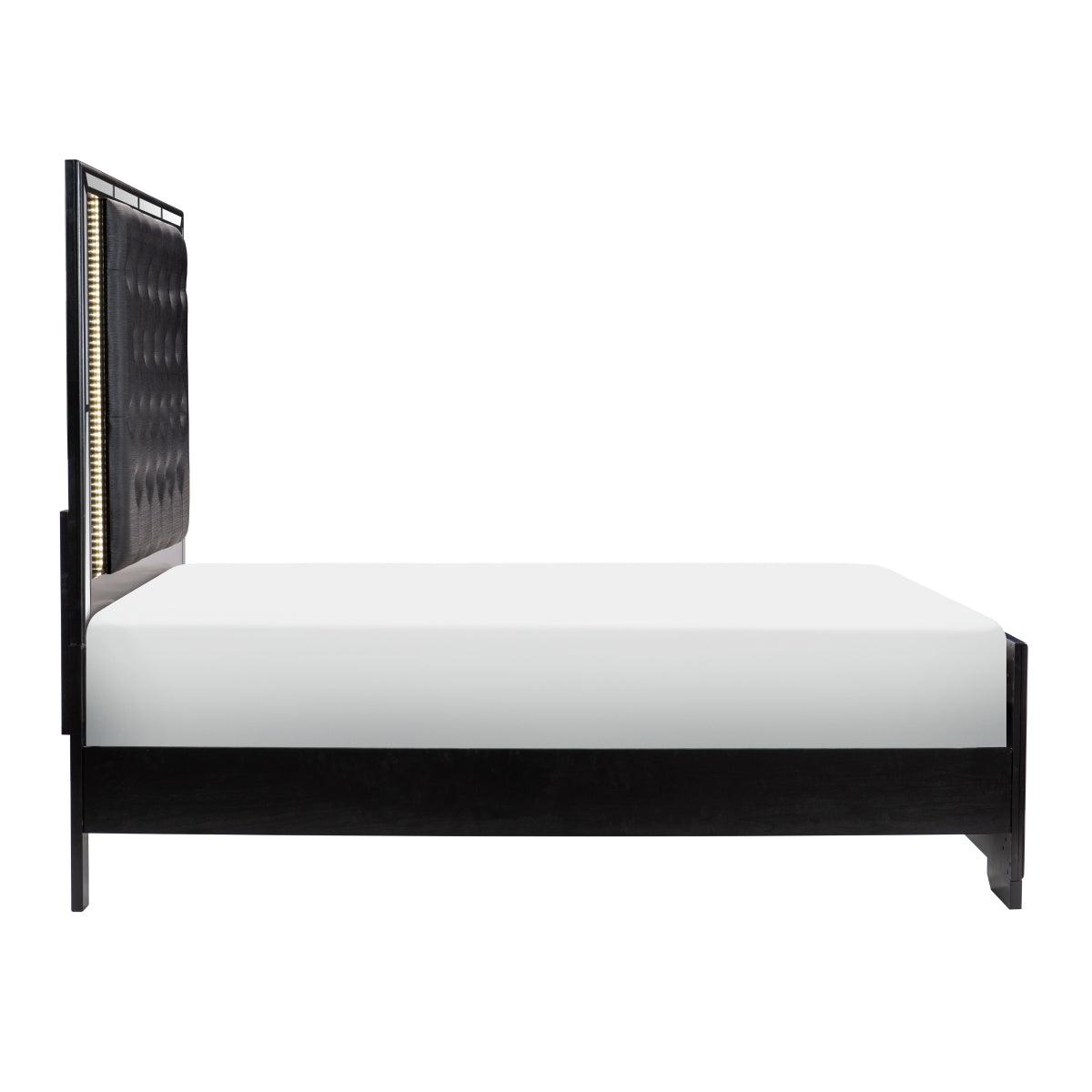 Aveline Black Faux Alligator Faux Leather Upholstered Queen Bed side view