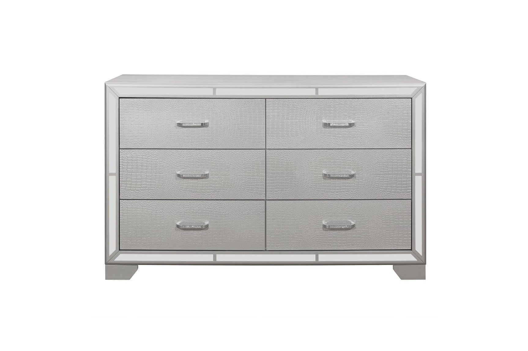 Main view of Aveline Silver Faux Leather Upholstered Tufted Panel Bedroom Set bed