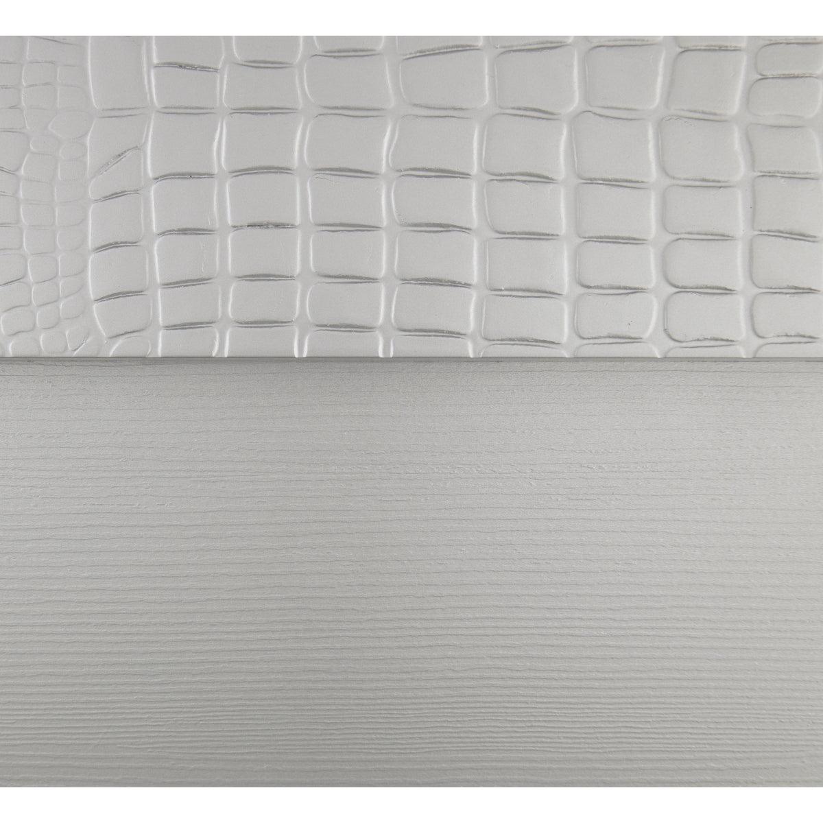 Aveline King panel bed showing silver wood and engineered wood finish