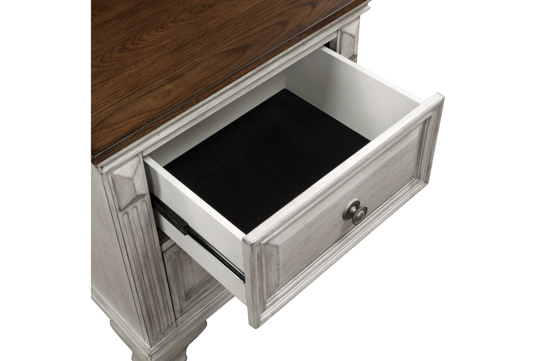 Opened drawer detail of Marquette Gray dresser