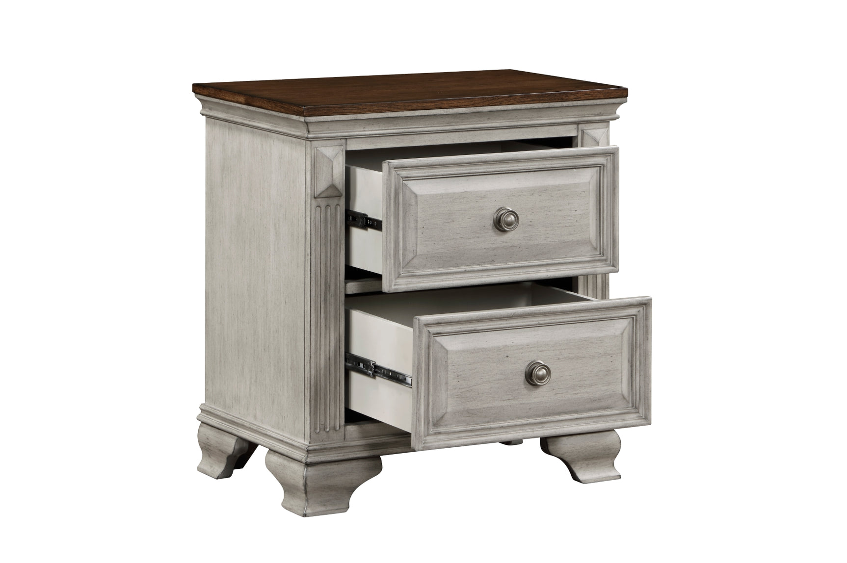 Side view of Marquette Gray bed and dresser