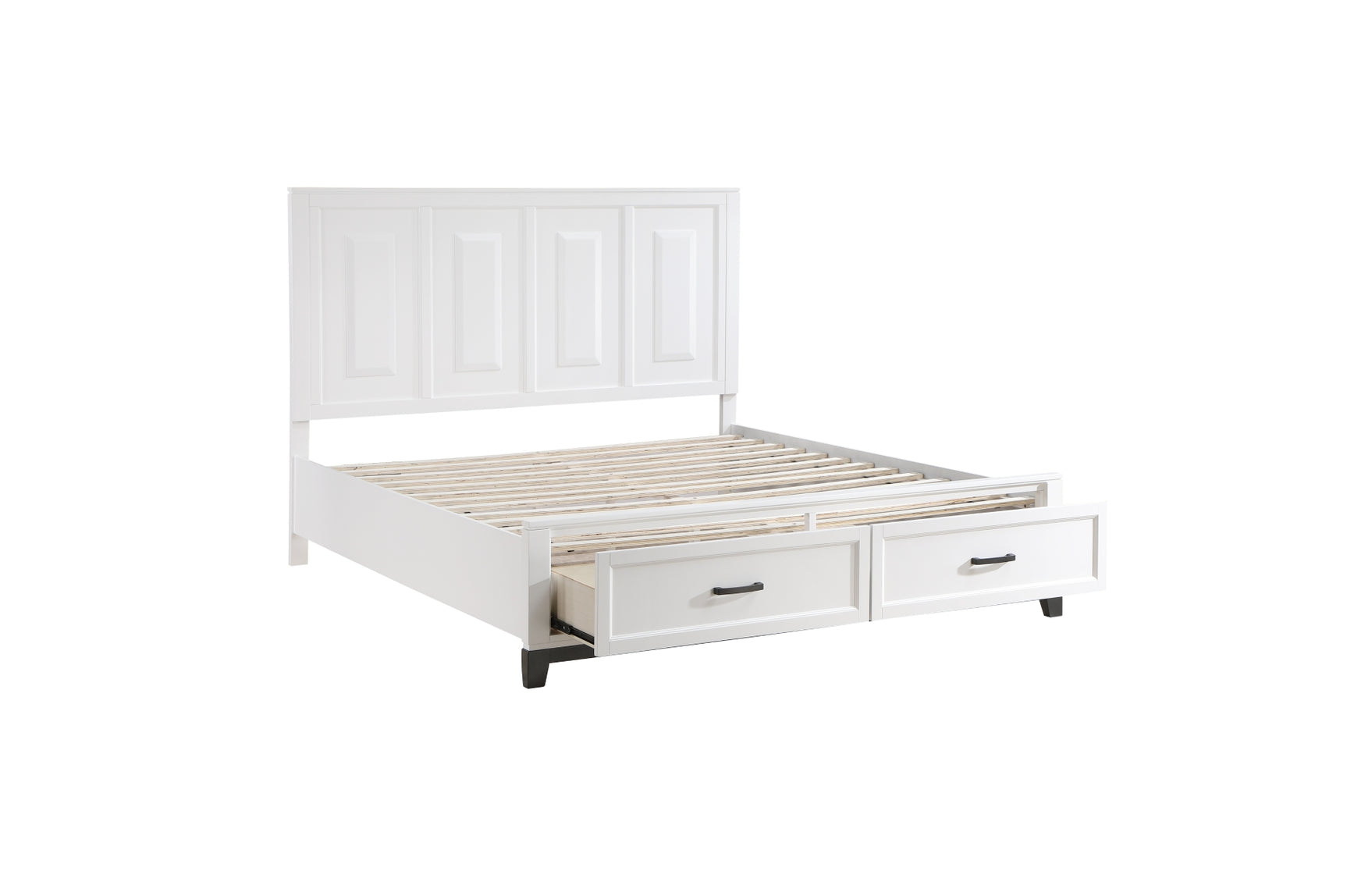 Side view of Garretson White Storage Platform Bedroom Set bed
