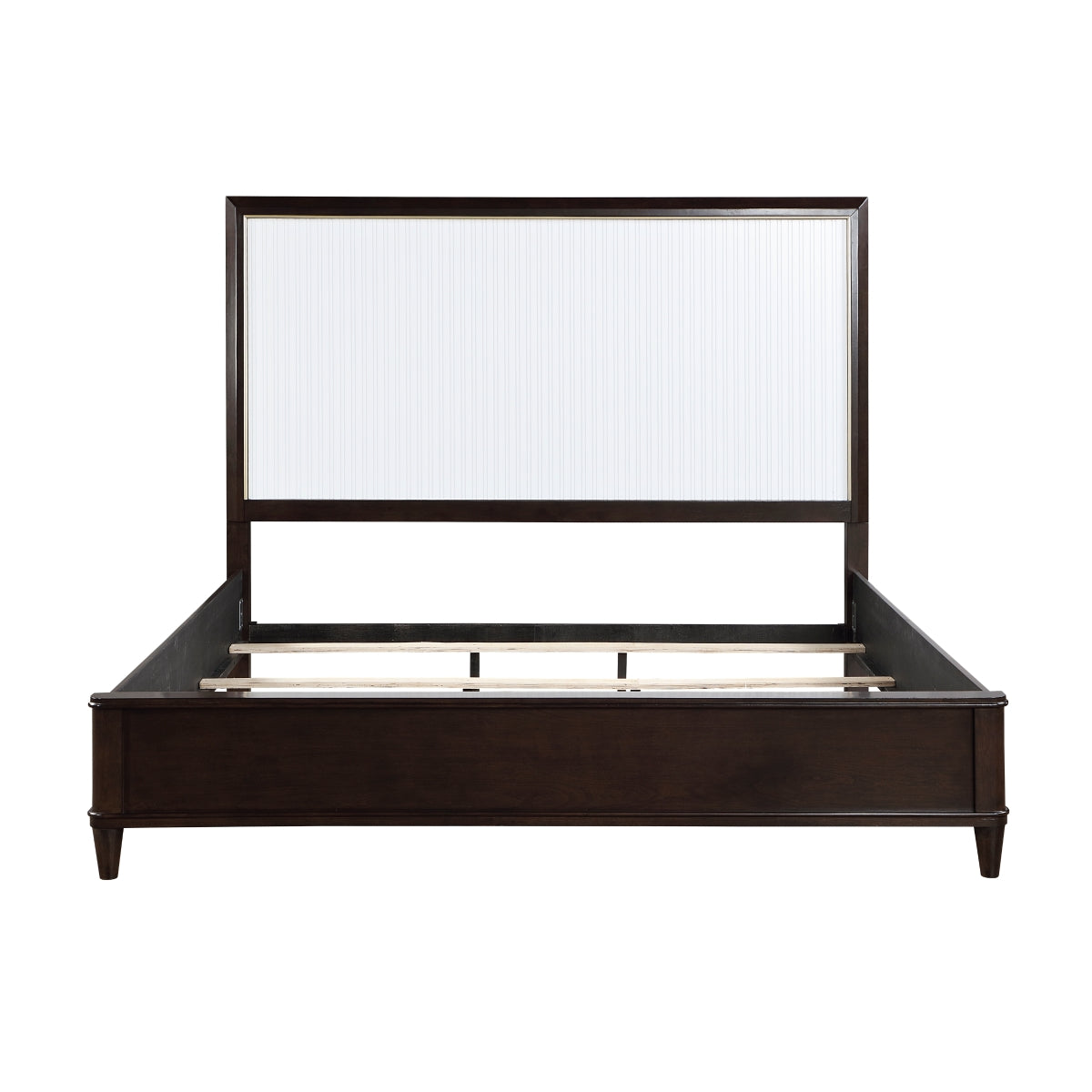 Close-up of routed white panel headboard on Niles Queen Bed