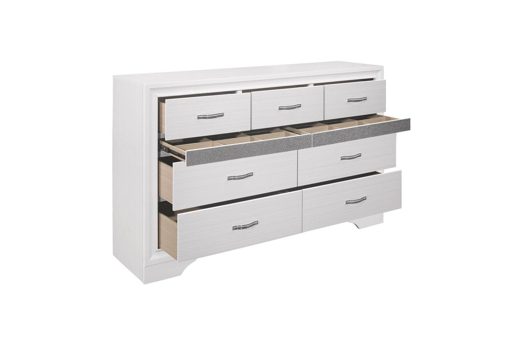 Storage open view of Luster White Faux Leather Storage Platform Bed