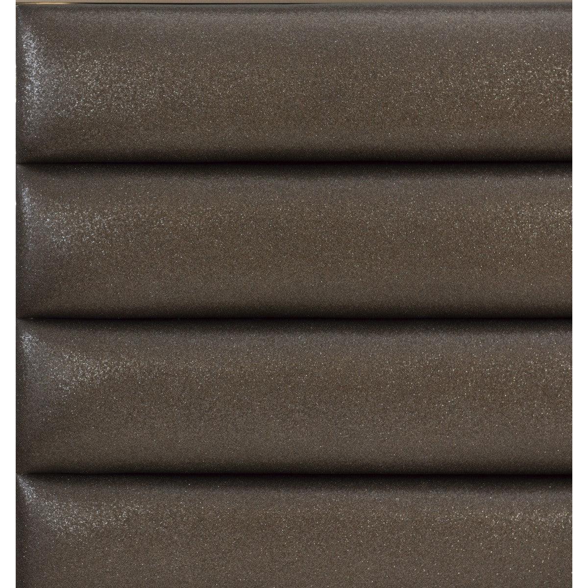 Close-up of bronze faux leather upholstery on Loudon King Bed