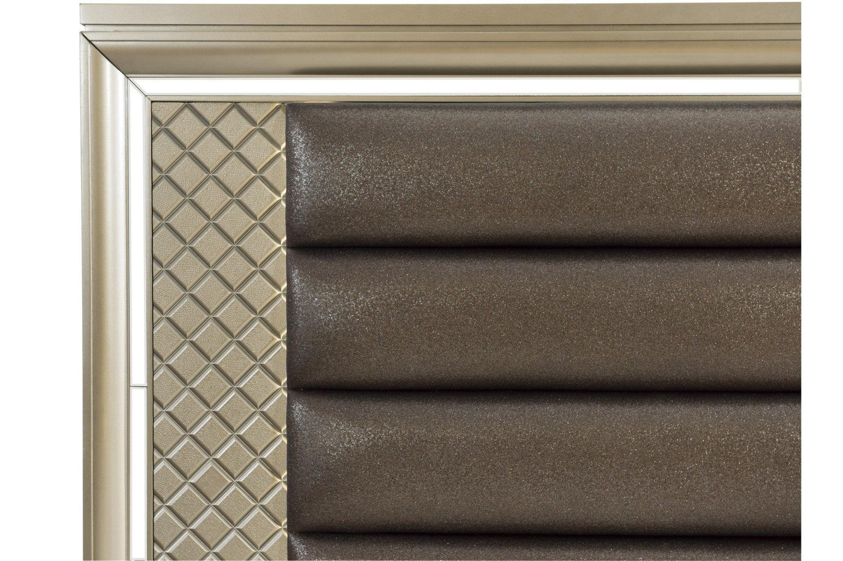 bedroom view of Loudon Champagne Upholstered Bedroom Set bed