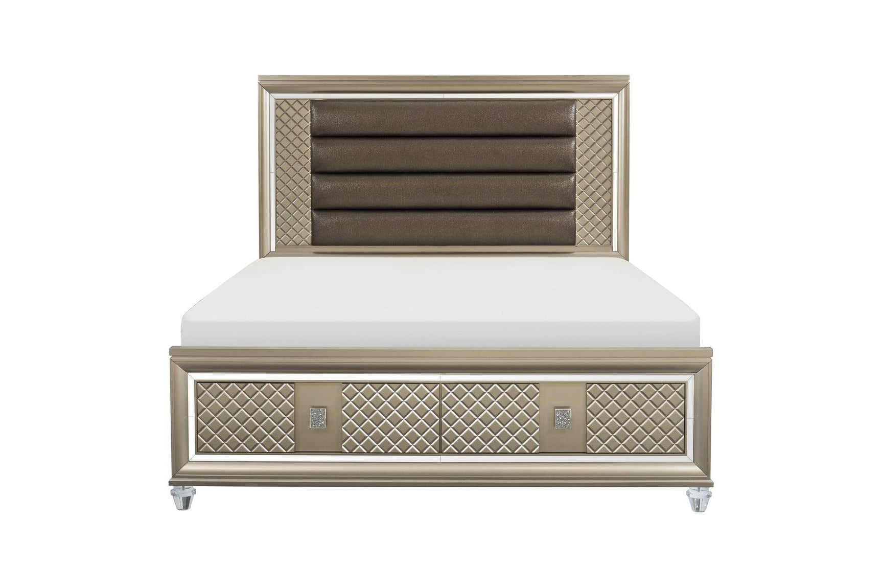 side view of Loudon Champagne Upholstered Bedroom Set bed