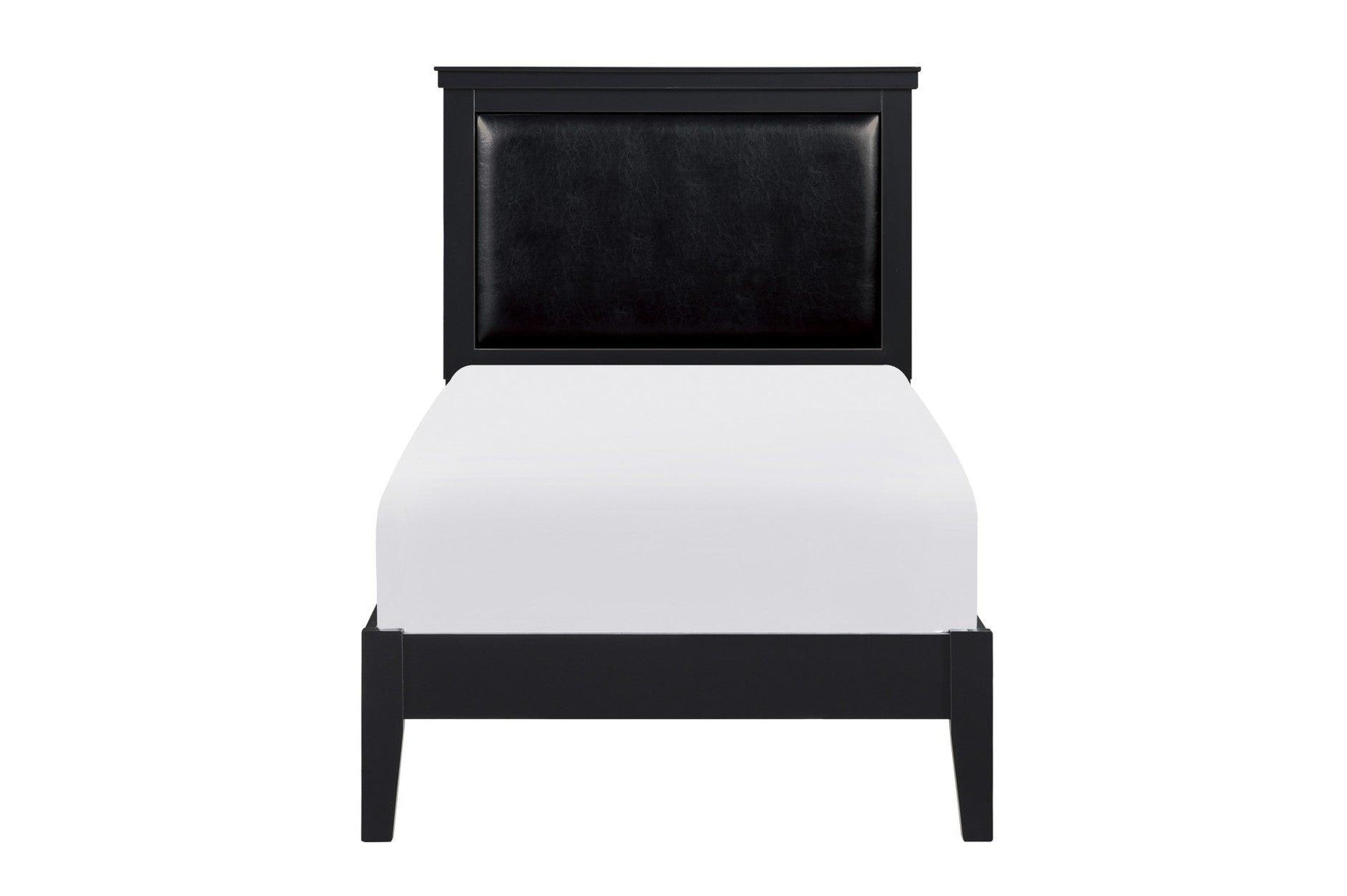 Bedroom perspective of Seabright Black Faux Leather Upholstered Twin Bed