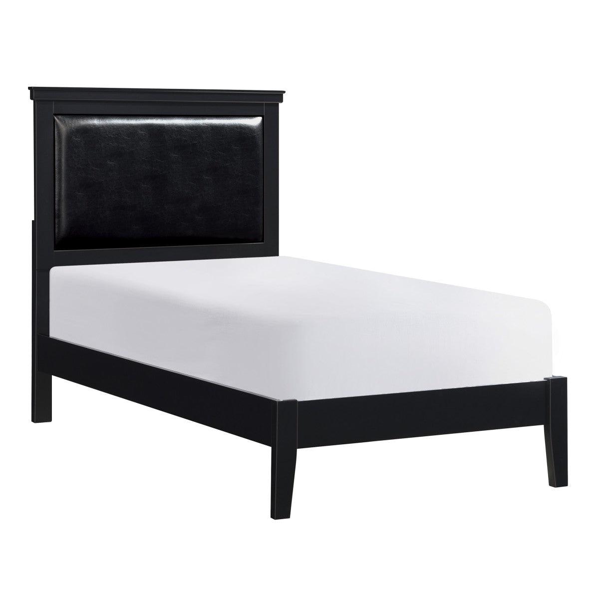 Seabright black faux leather upholstered twin bed side view