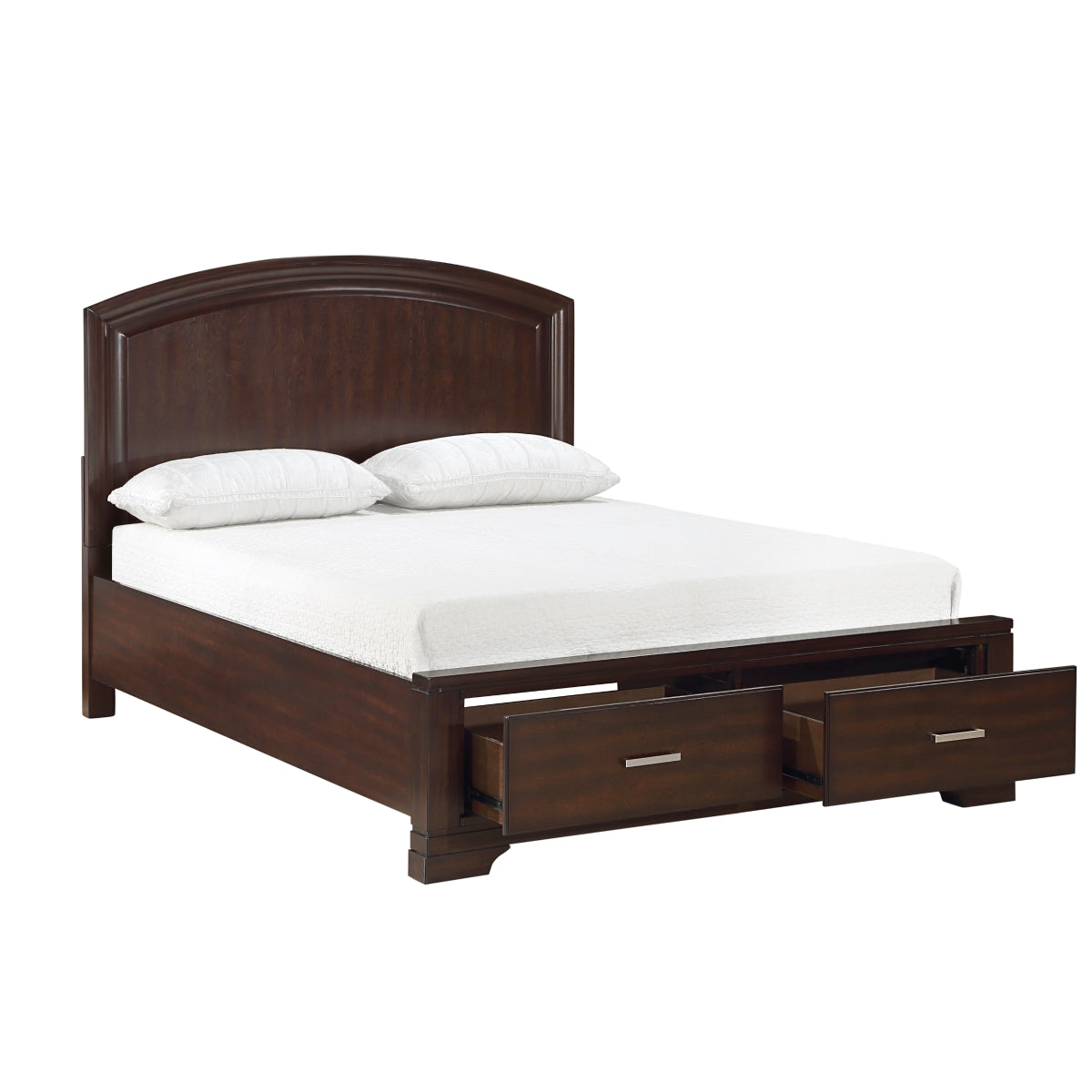 Close-up of bed footboard storage compartment