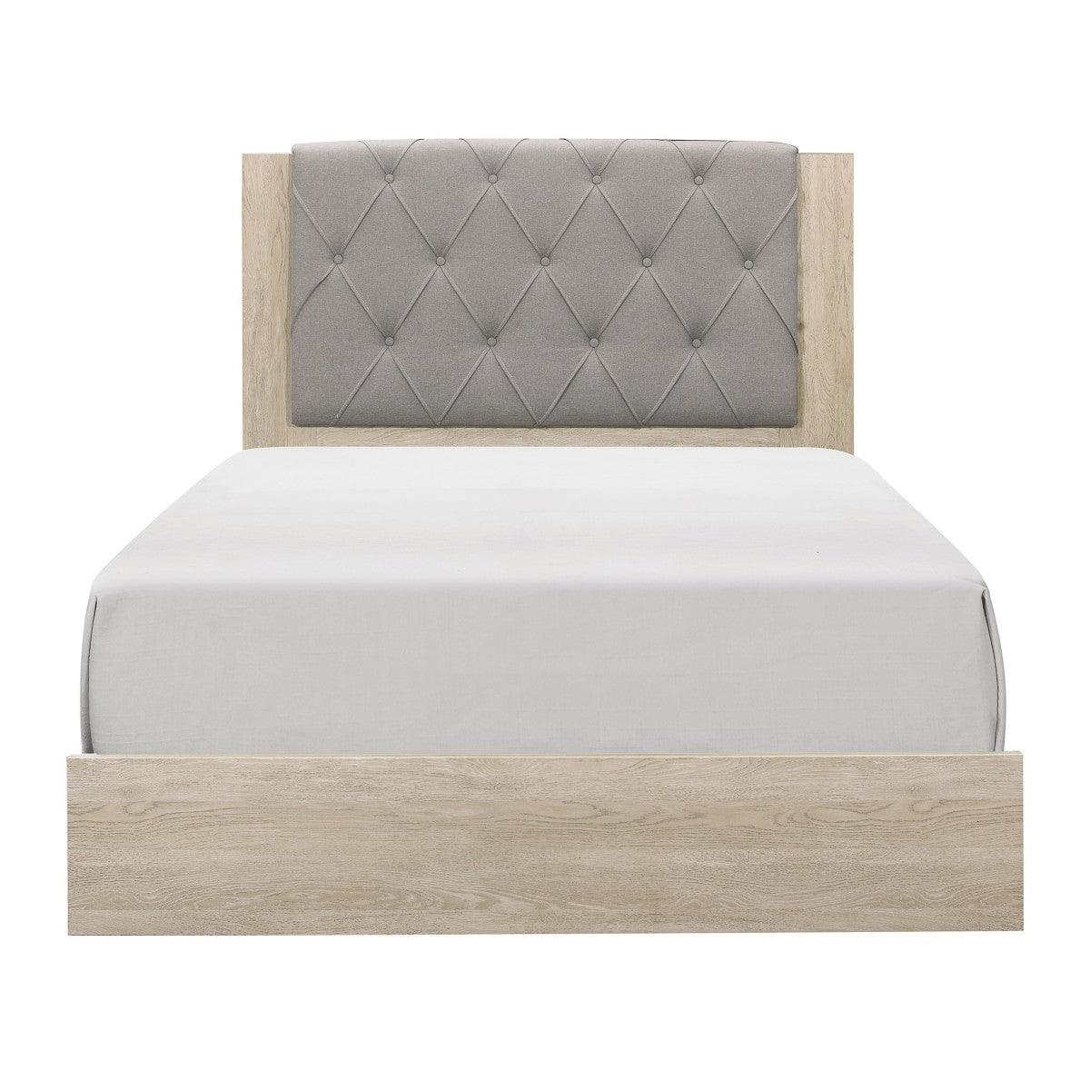 Whiting Full Platform Bed gray tufted upholstered headboard front view