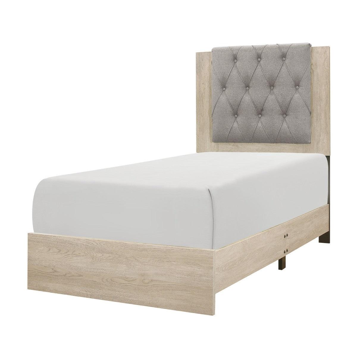Whiting Cream Fabric Tufted Twin Bed side profile