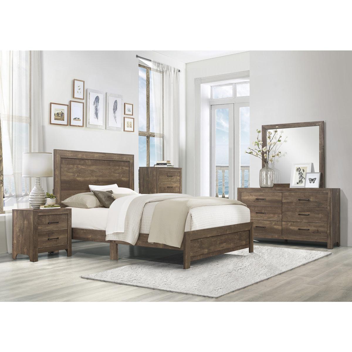 Corbin Rustic Brown Faux Wood Queen Panel Bed angled view