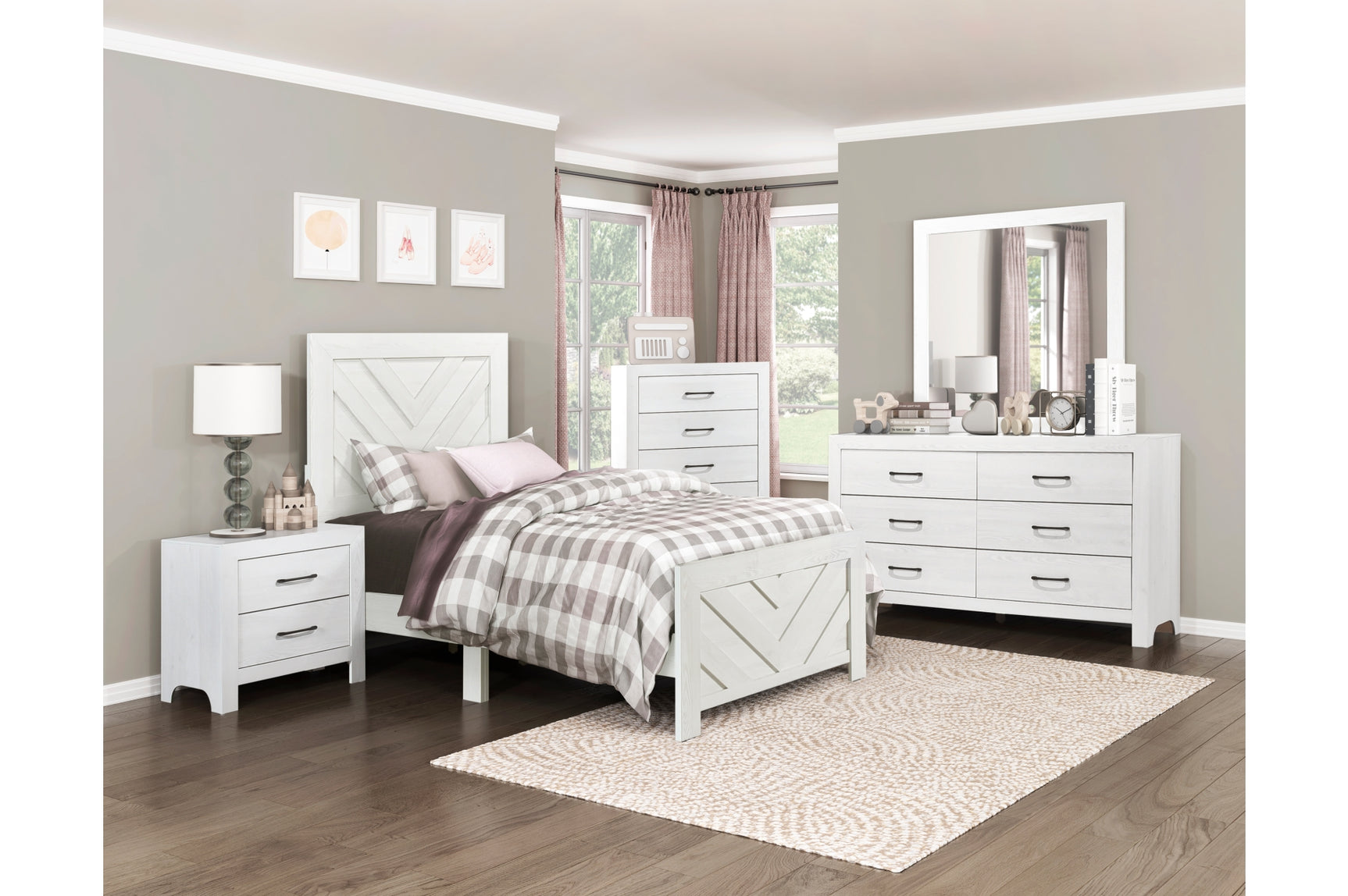 Corbin Rustic White Panel Bedroom Set bedroom view