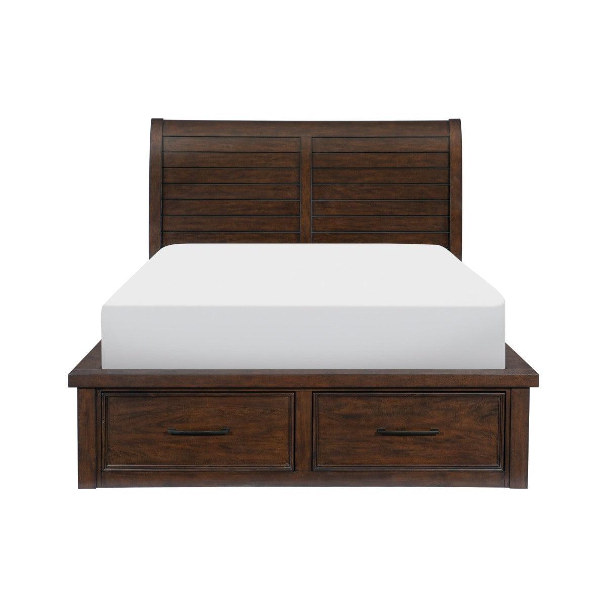 Logandale Brown Transitional Mango Veneer Wood And Engineered Wood Queen Storage Sleigh Bed - Ella Furniture
