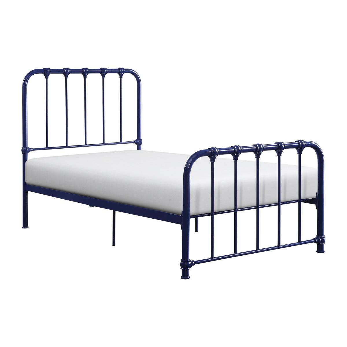 Bethany Blue Metal Twin Platform Bed side angle