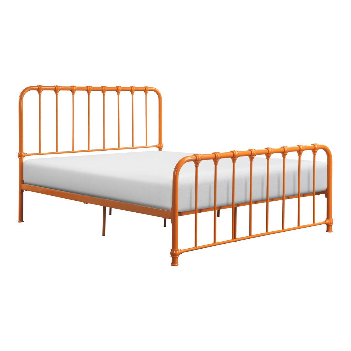 Bethany Orange full metal platform bed, side view showing headboard