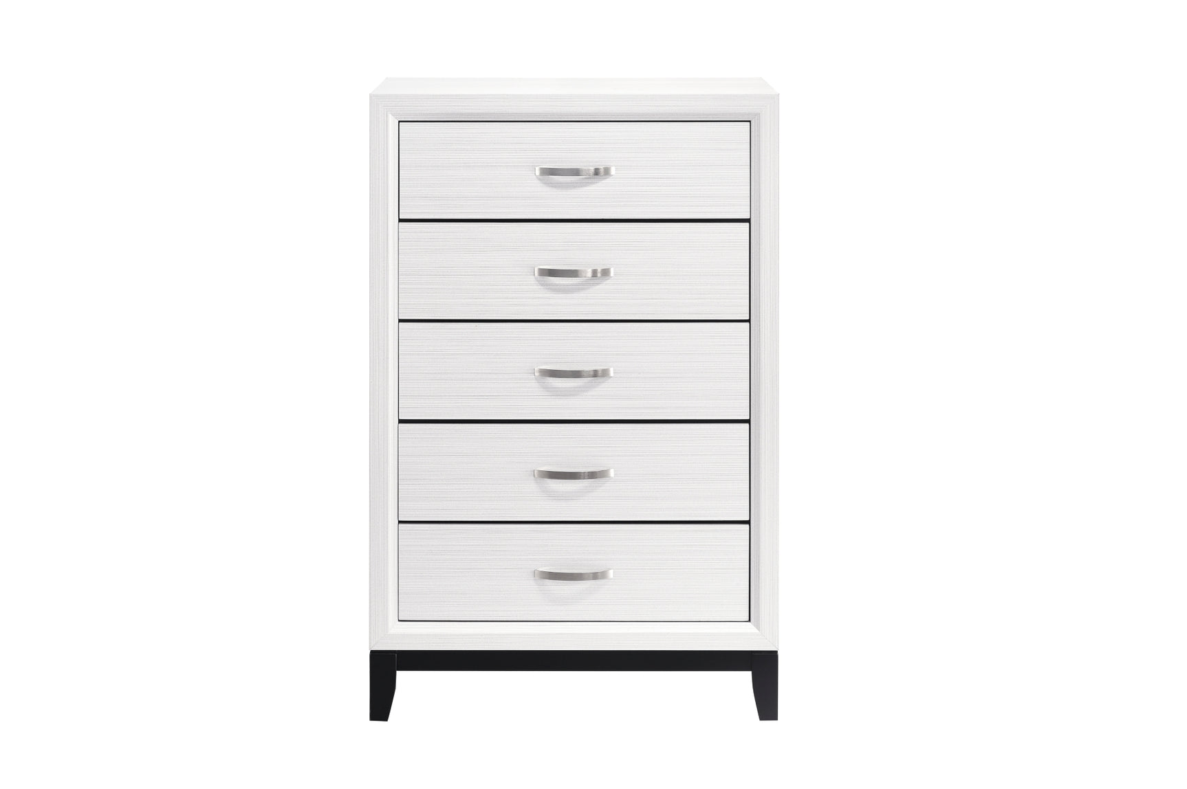 Davi White Panel Bedroom Set with bed, dresser, mirror, nightstand, and chest in white