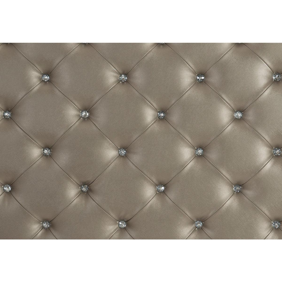 Detail of silver finish and glass accents on Avondale King Bed