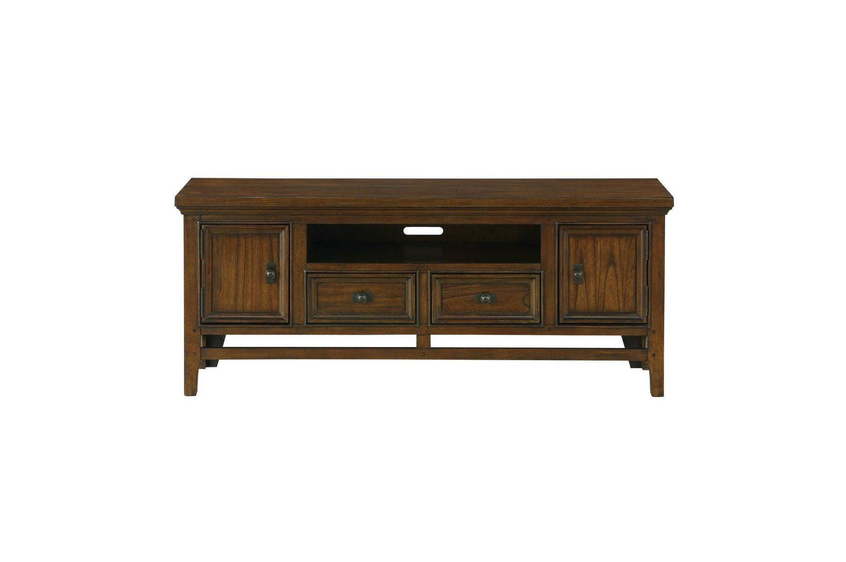 Close-up of fixed knob hardware on Frazier Park TV stand drawer